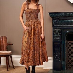 La Ligne Brown Zebra Print Midi Dress